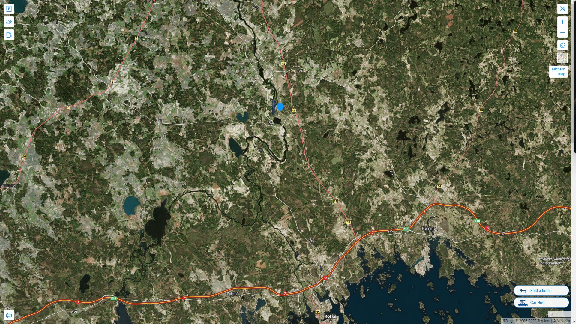 Anjalankoski Finlande Autoroute et carte routiere avec vue satellite